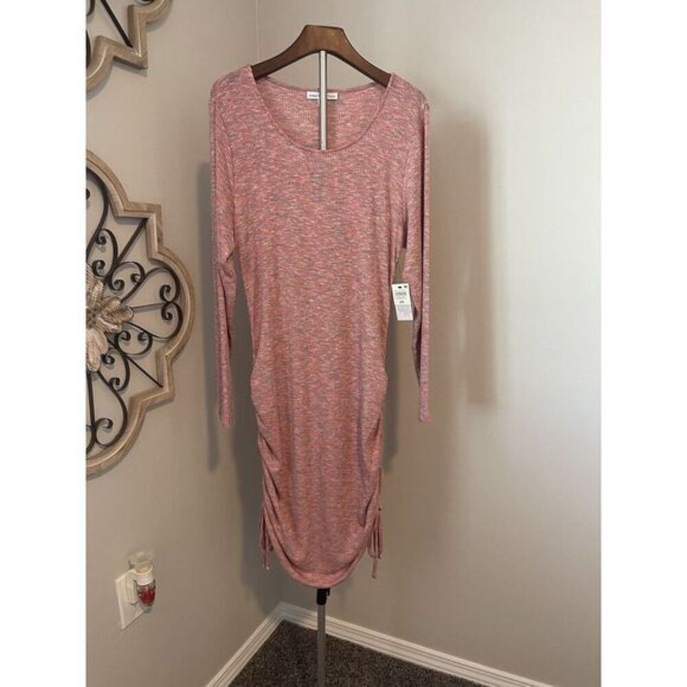 And Now This Long Sleeve Ruched-Side Knit Midi Dress Sz 2X Pink Spacedye